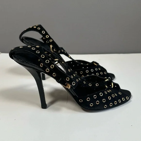 Gucci Black High-Heeled Mules with Studded Straps - Picture 2 of 10